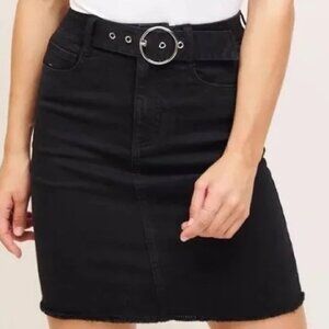 Black Belted Denim Skirt